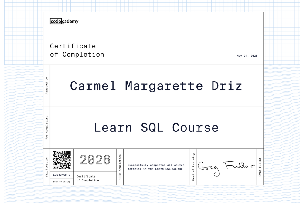 Learn SQL Course Certificate