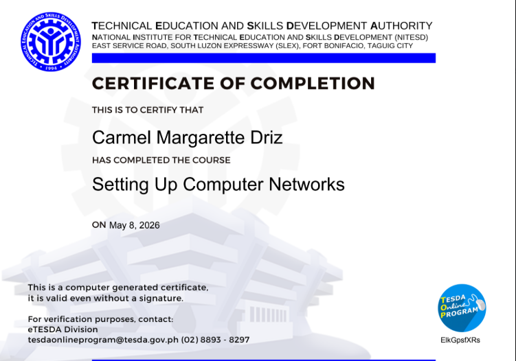 Setting Up Computer Networks Certificate