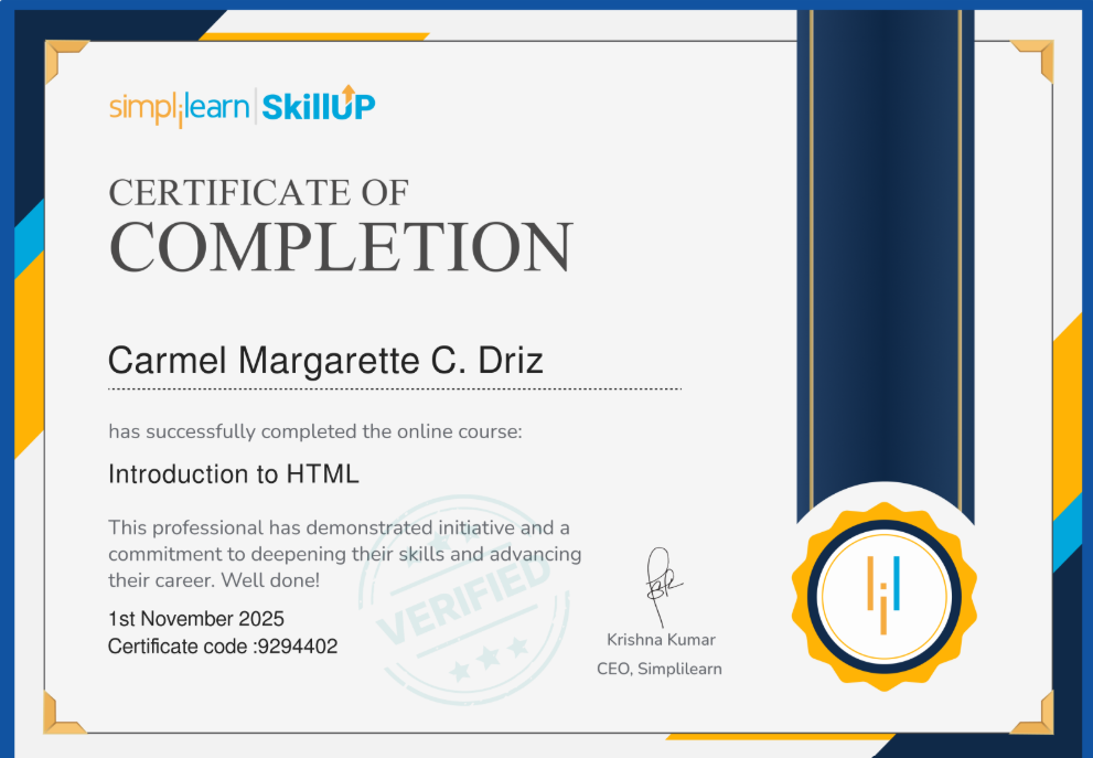 Introduction to HTML Certificate